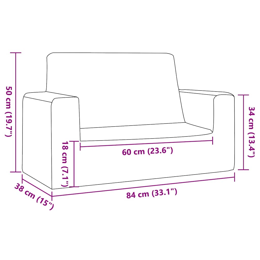 Children's Sofa 2-Seater Light Grey with Stars Soft Plush