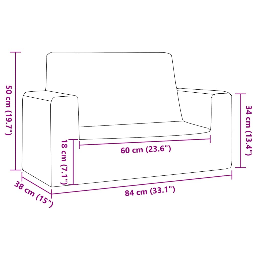 Kindersofa 2-Sitzer Anthrazit Weich Plüsch