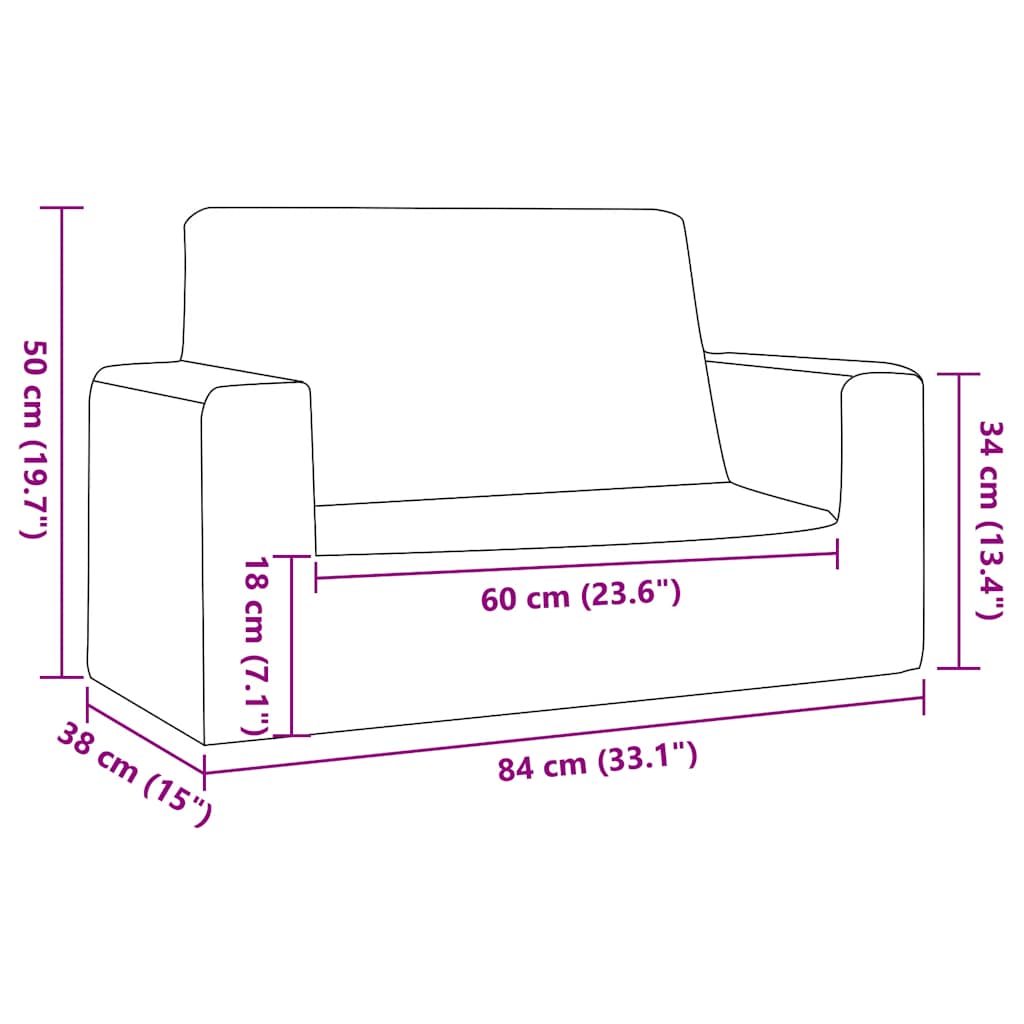 Kindersofa 2-Sitzer Creme Weich Plüsch