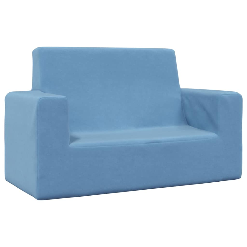 Children's Sofa 2-Seater Blue Soft Plush