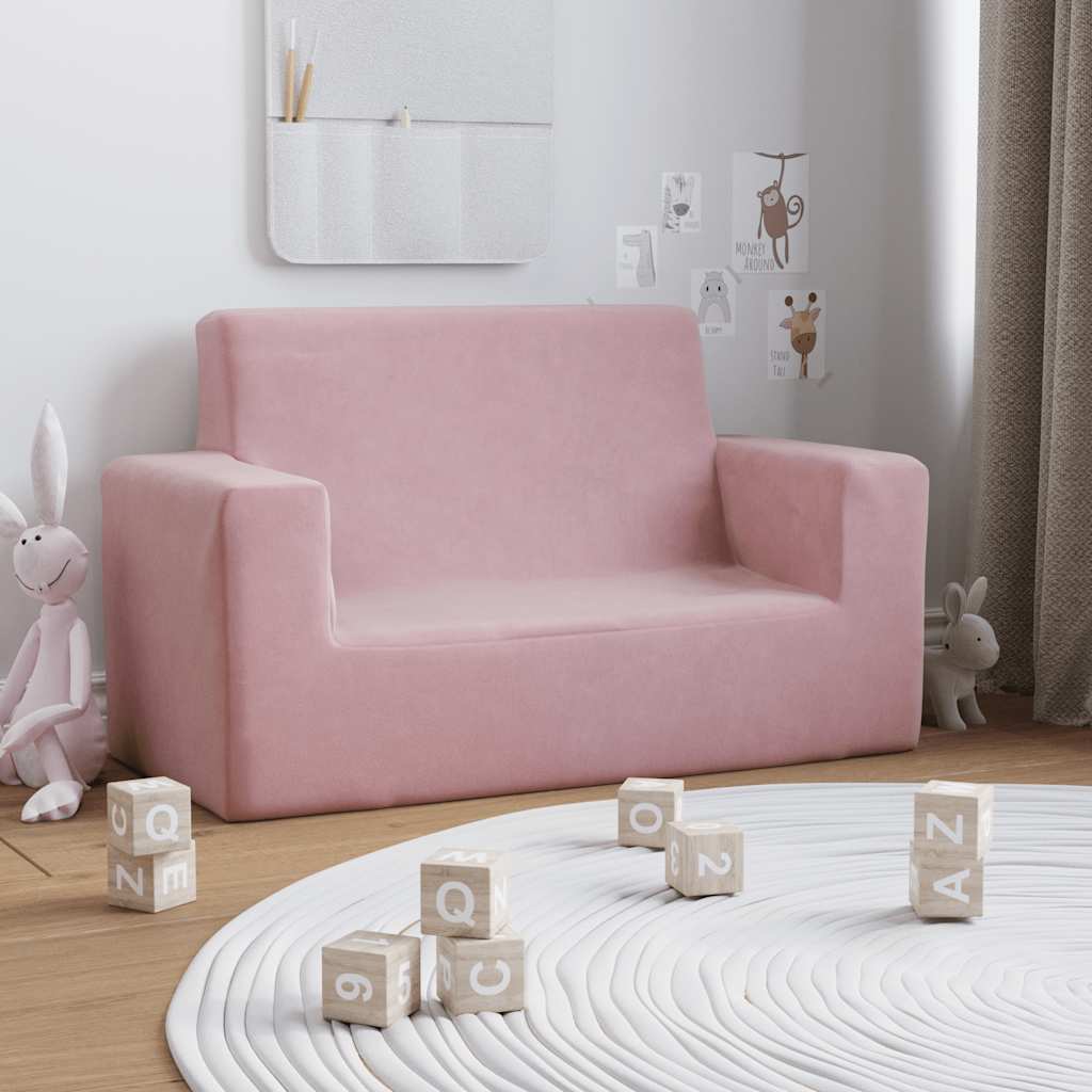 Children's Sofa 2-Seater Pink Soft Plush