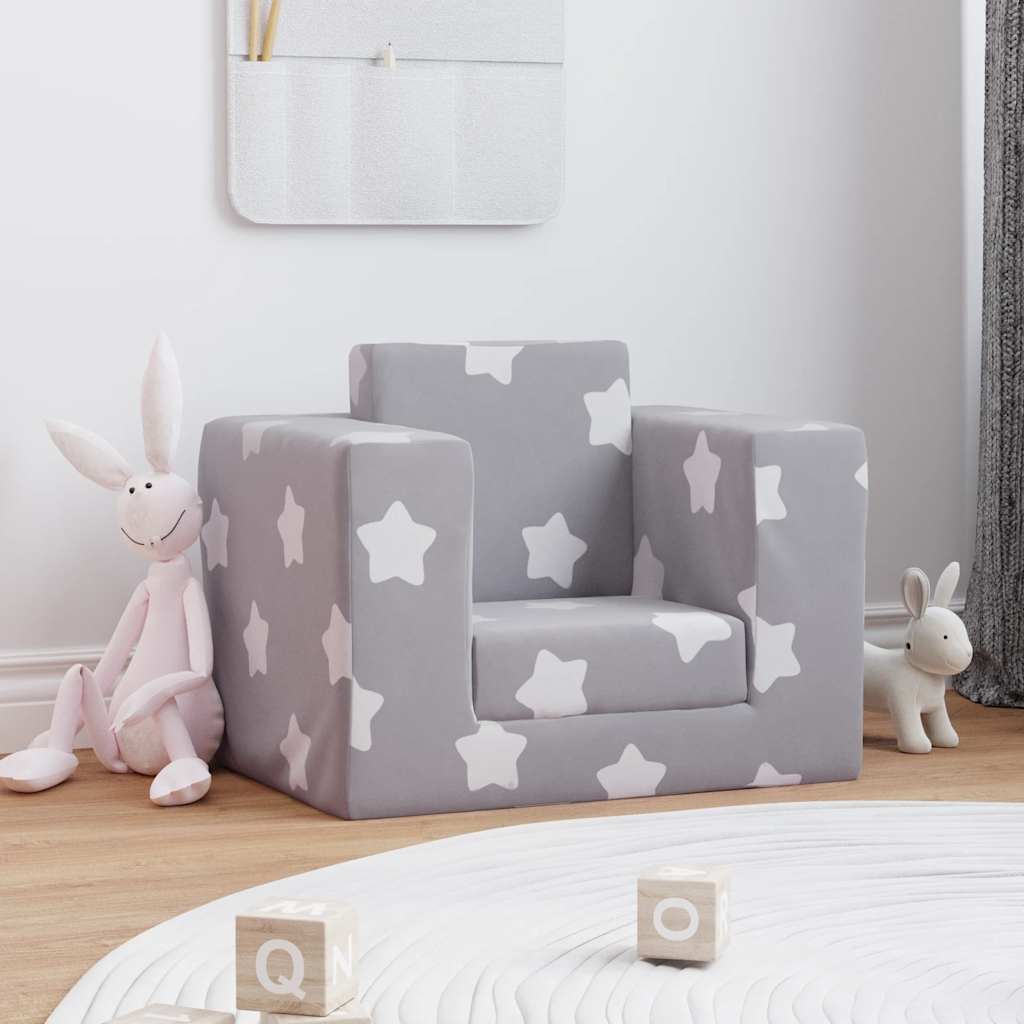 Sofa Bed for Children Light Gray Stars Soft Plush