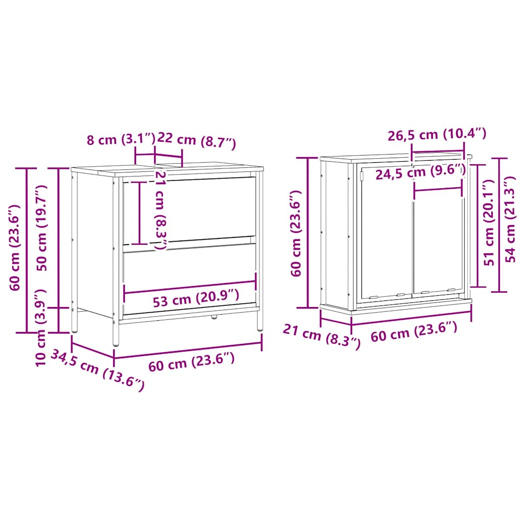 2-tlg. Badmöbel-Set Räuchereiche Holzwerkstoff