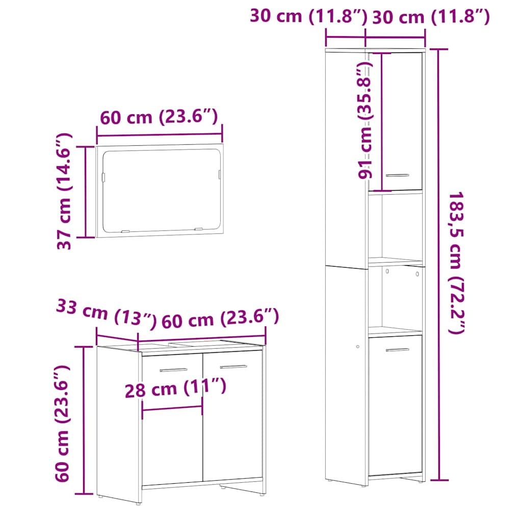 3-tlg. Badmöbel-Set Altholz-Optik Holzwerkstoff