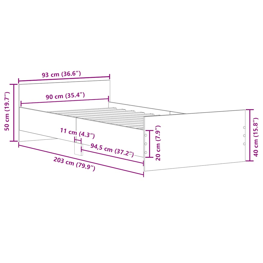 Bed frame without mattress old wood look 90x200cm wood material