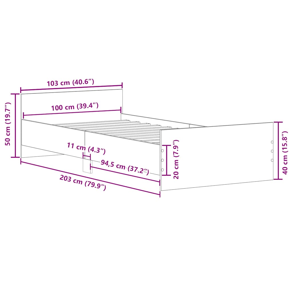 Bed frame without mattress old wood look 100x200cm wood material