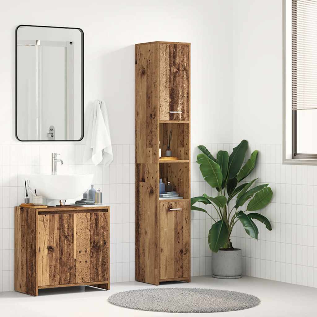 Bathroom cabinet old wood look 30x30x183.5 cm wood material