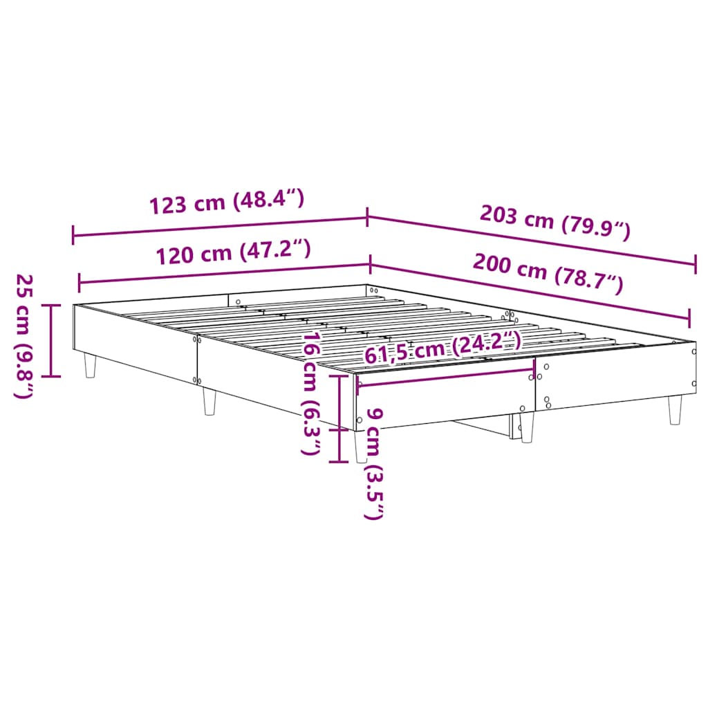 Bettgestell ohne Matratze Sonoma-Eiche 120x200 cm Holzwerkstoff