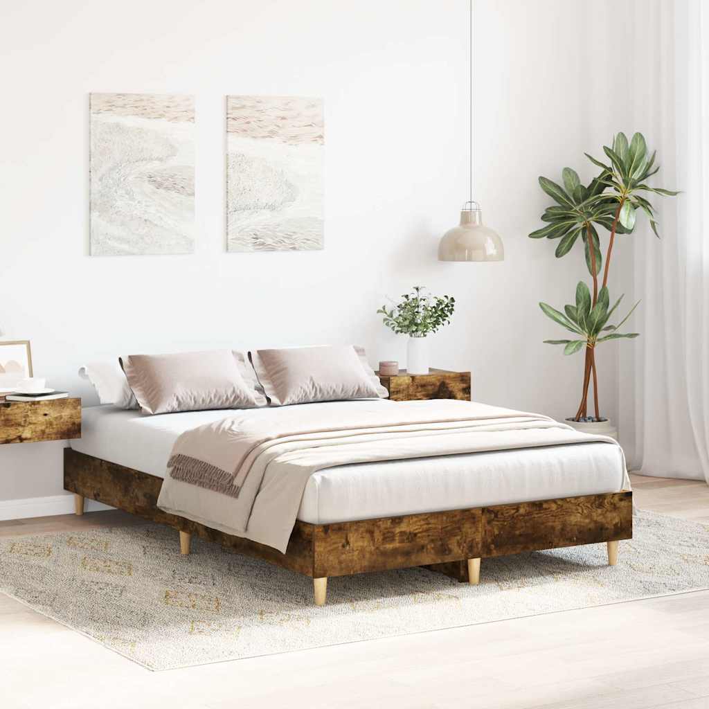 Bed frame without mattress smoked oak 120x200 cm wood material