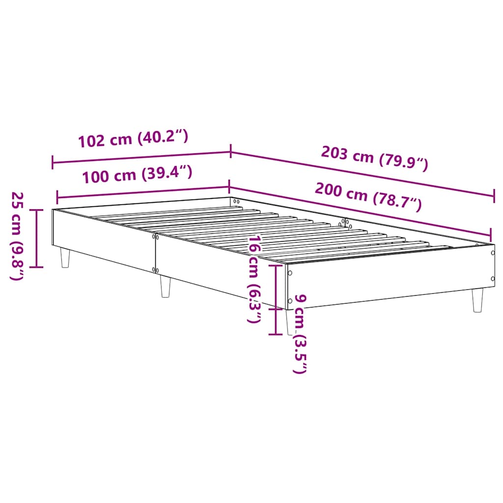 Bettgestell ohne Matratze Sonoma-Eiche 100x200 cm Holzwerkstoff