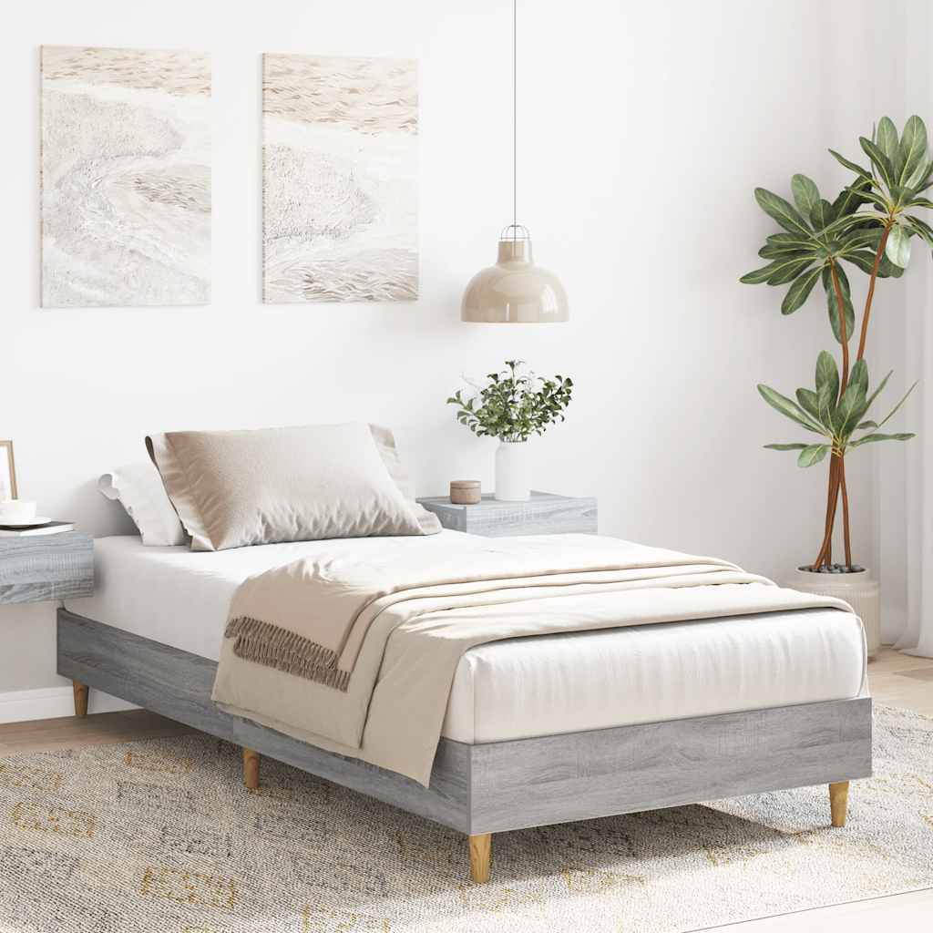 Bed frame without mattress Grey Sonoma 100x200 cm wood material