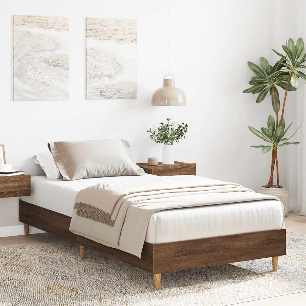 Bed frame without mattress brown oak look 90x200 cm