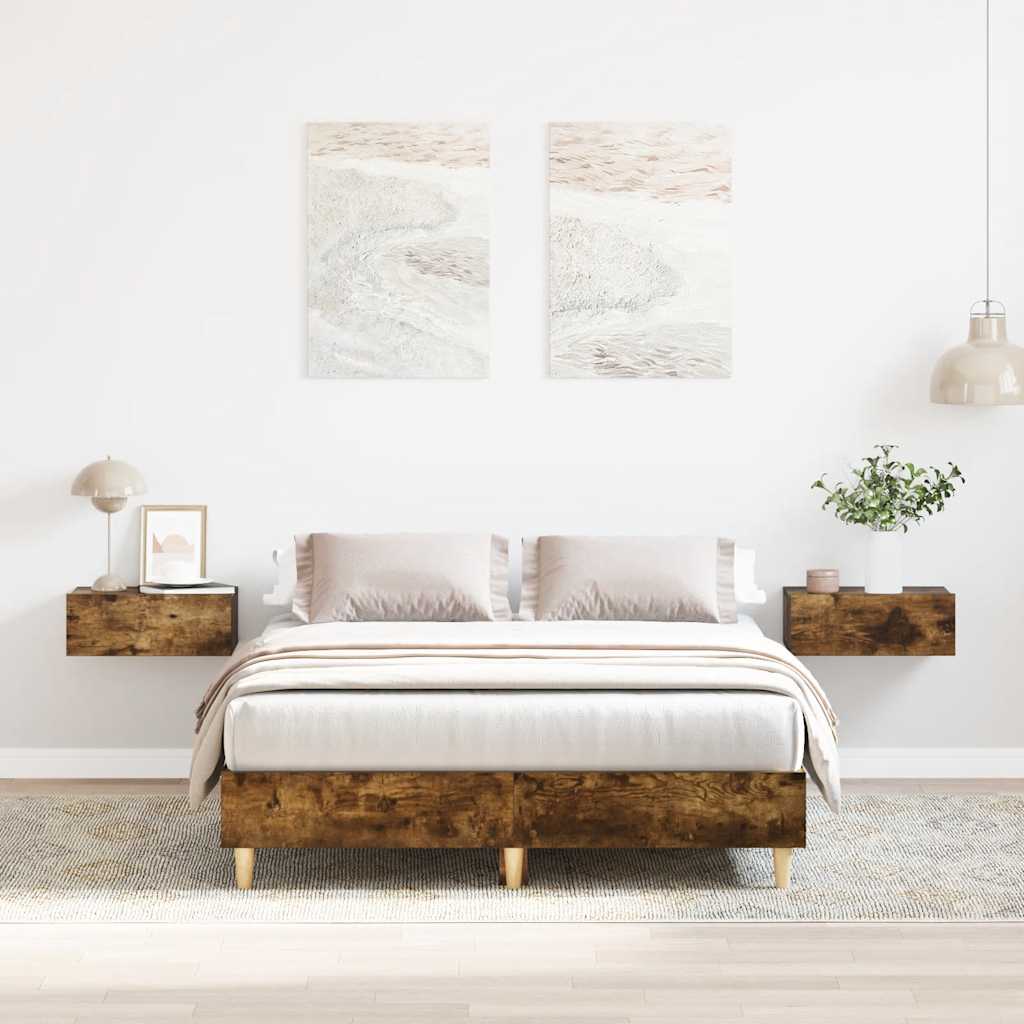 Bed frame without mattress smoked oak 140x190 cm wood material