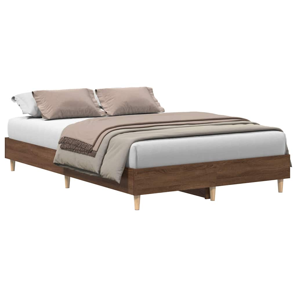 Bed frame without mattress brown oak look 140x190 cm