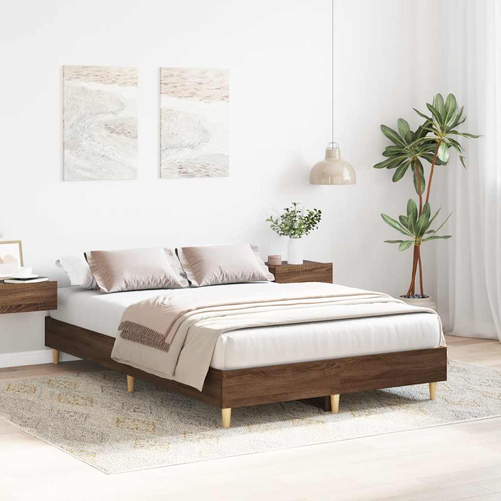 Bed frame without mattress brown oak look 140x190 cm