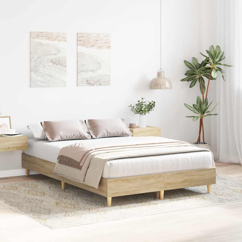 Bed frame without mattress Sonoma oak 135x190 cm wood material