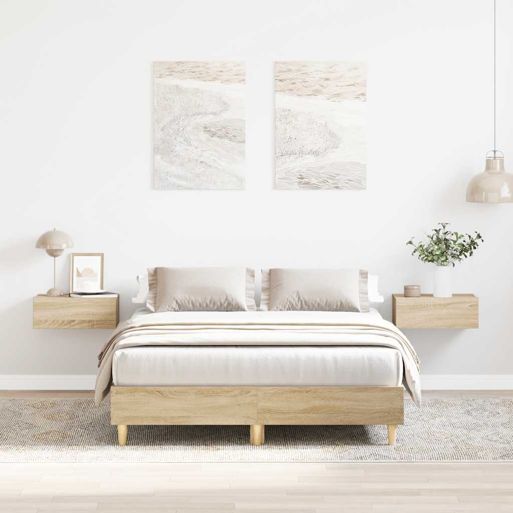 Bed frame without mattress Sonoma oak 135x190 cm wood material