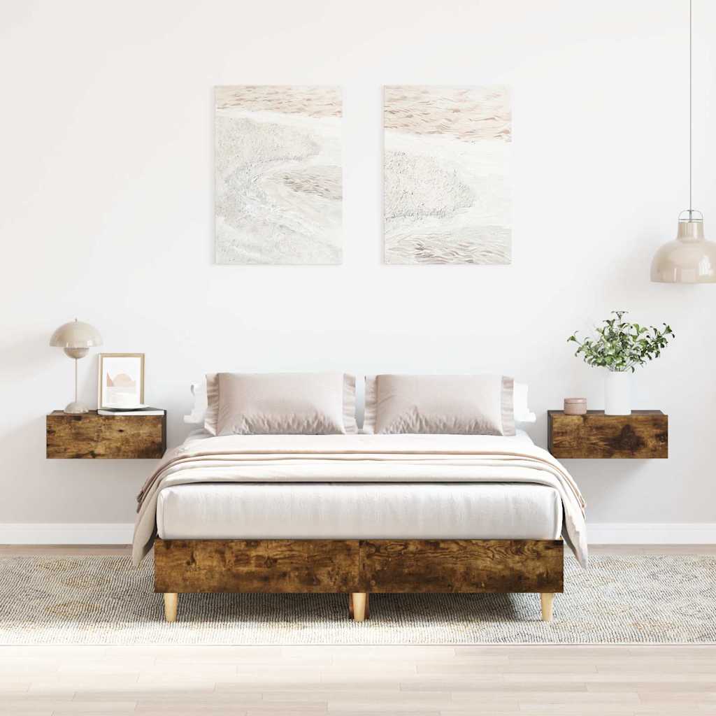 Bed frame without mattress smoked oak 135x190 cm wood material