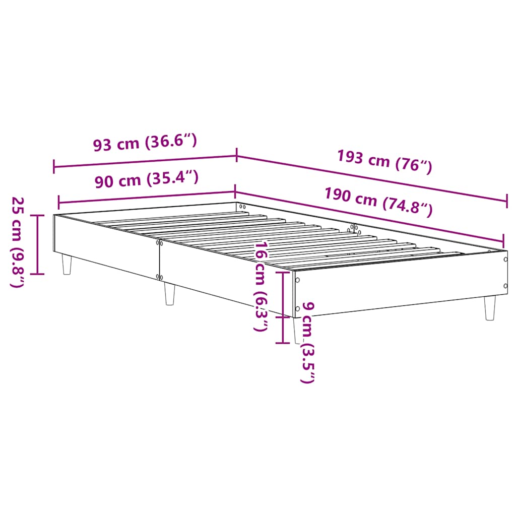 Bettgestell ohne Matratze Sonoma-Eiche 90x190 cm Holzwerkstoff