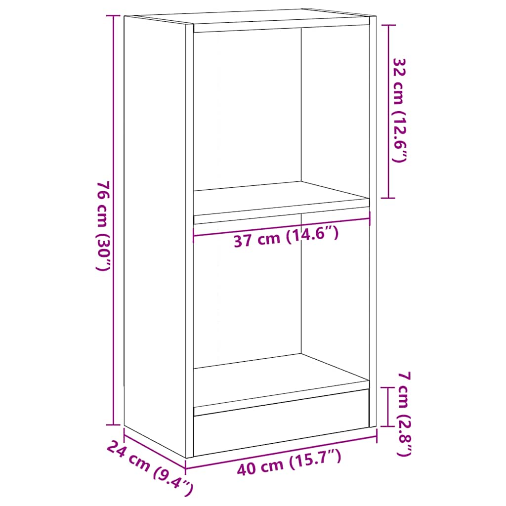 Bücherregal Schwarz Eichen-Optik 40x24x76 cm Holzwerkstoff