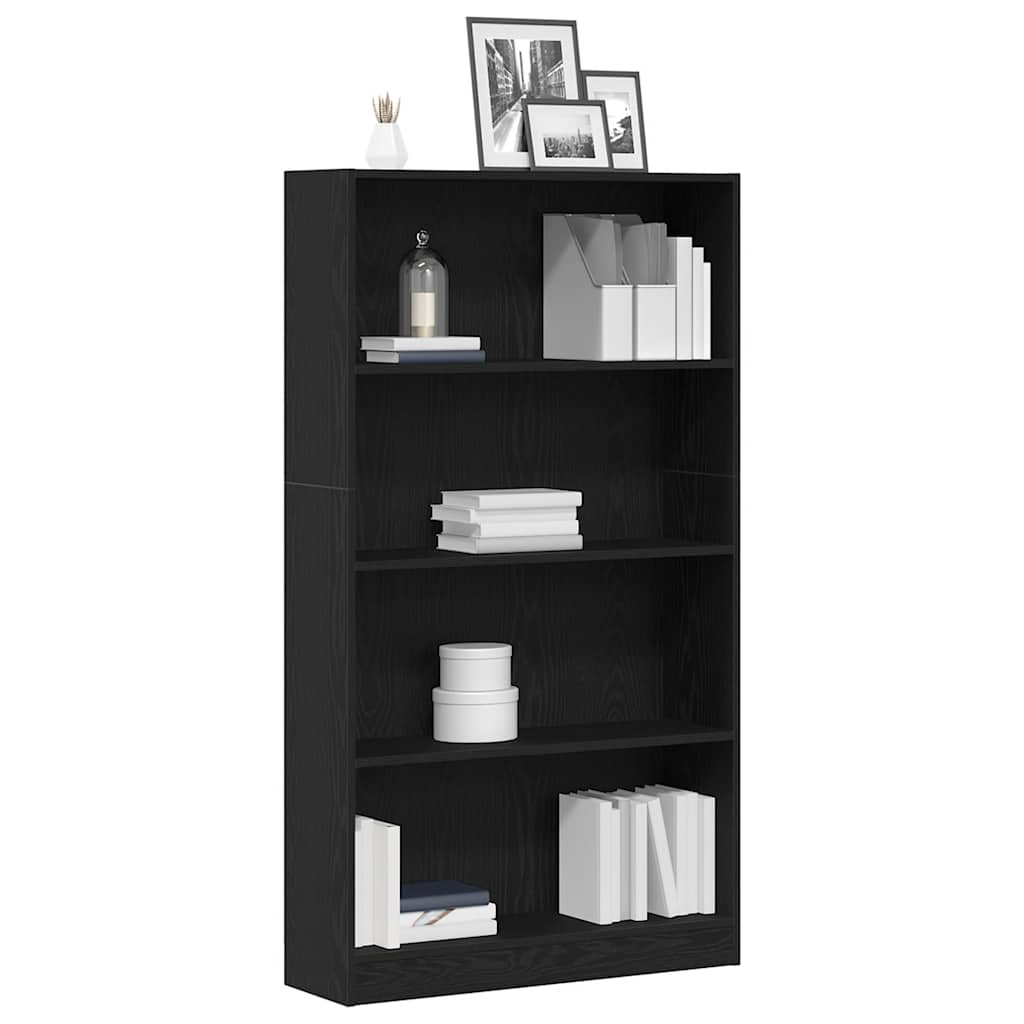 Bücherregal 4 Fächer Schwarz Eichen-Optik 80x24x143 cm