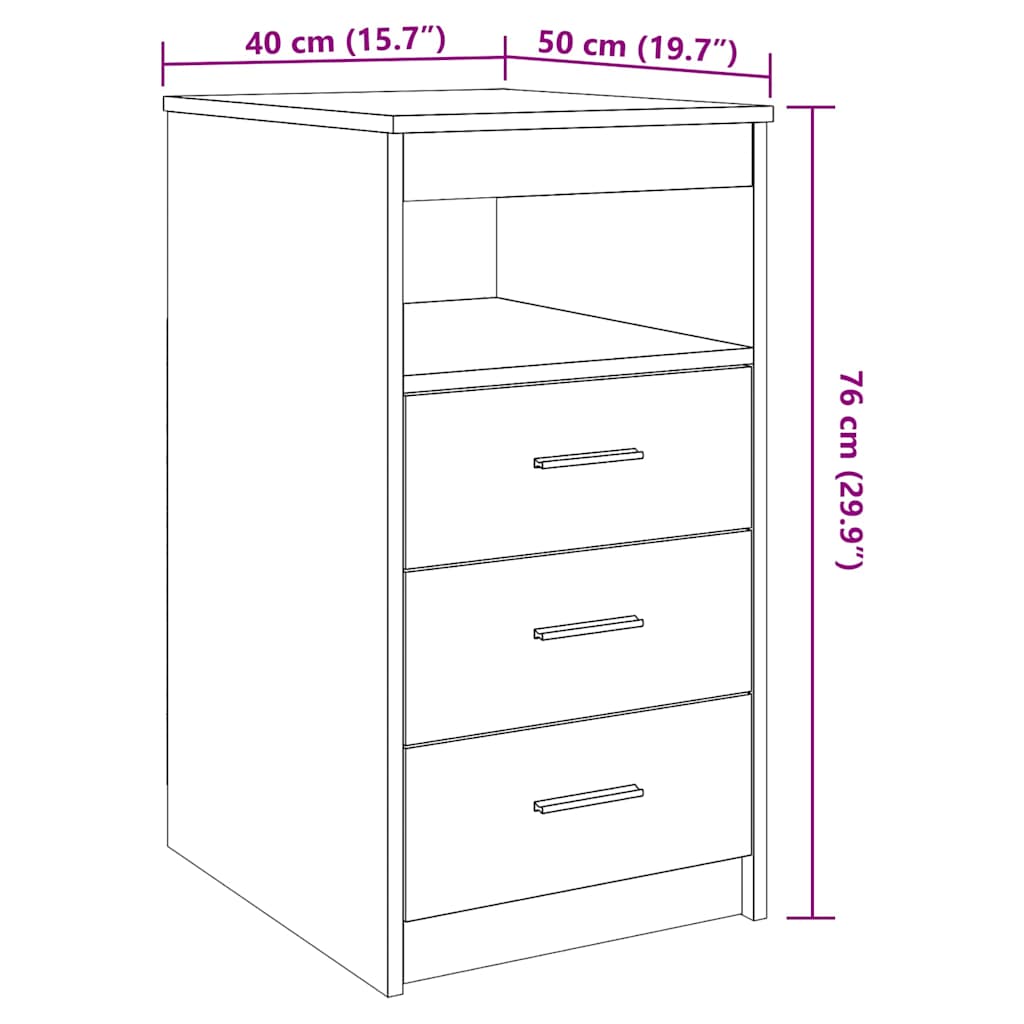 Drawer Cabinet Black Oak Look 40x50x76cm Wood Material