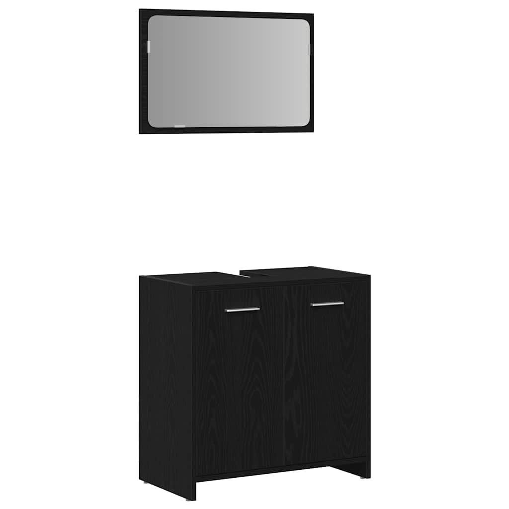 Bathroom Cabinet with Mirror Black Oak Look Wood Material