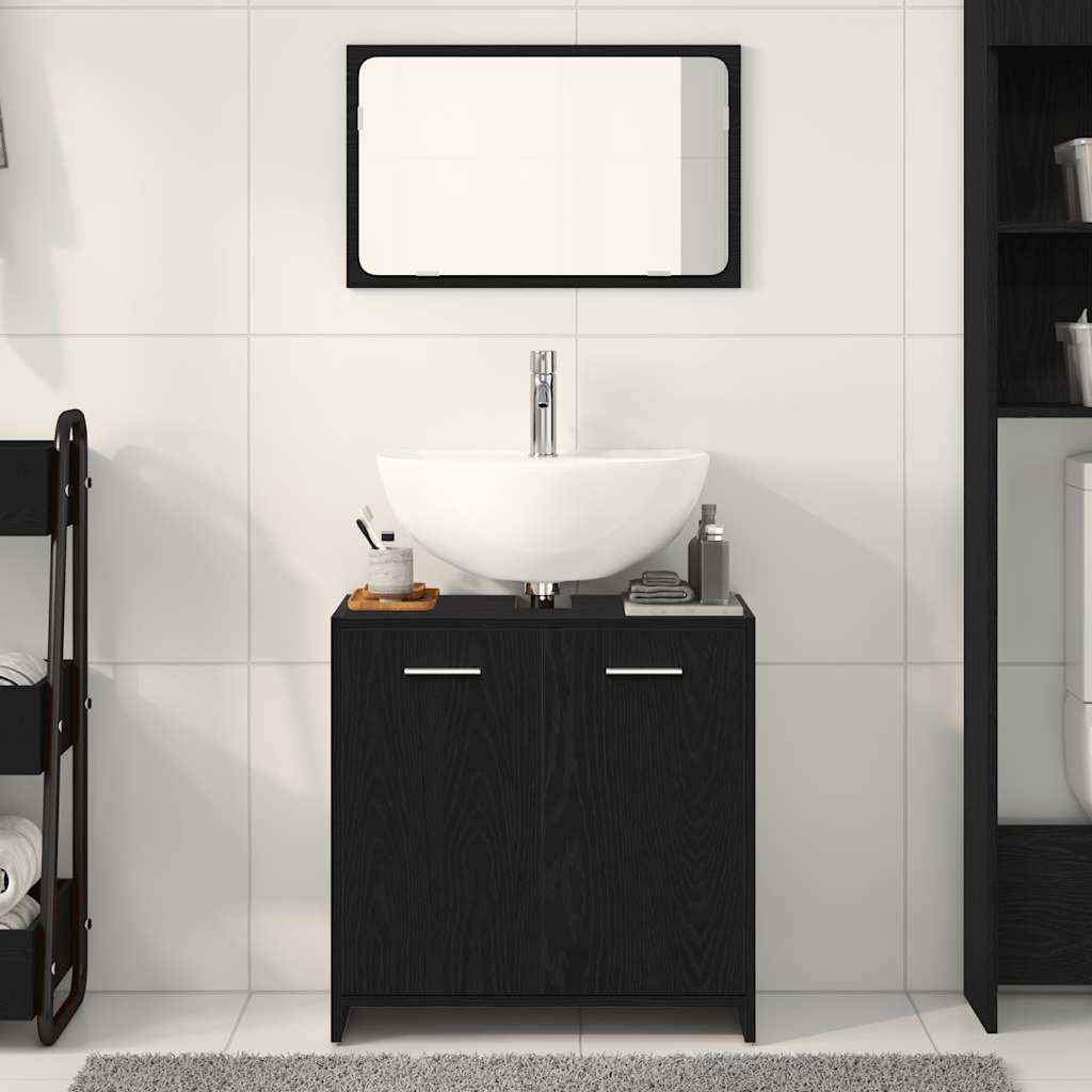 Bathroom Cabinet with Mirror Black Oak Look Wood Material