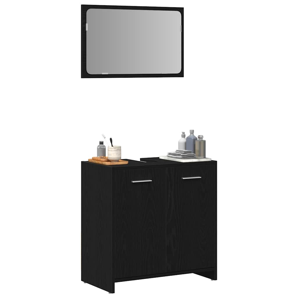 Bathroom Cabinet with Mirror Black Oak Look Wood Material