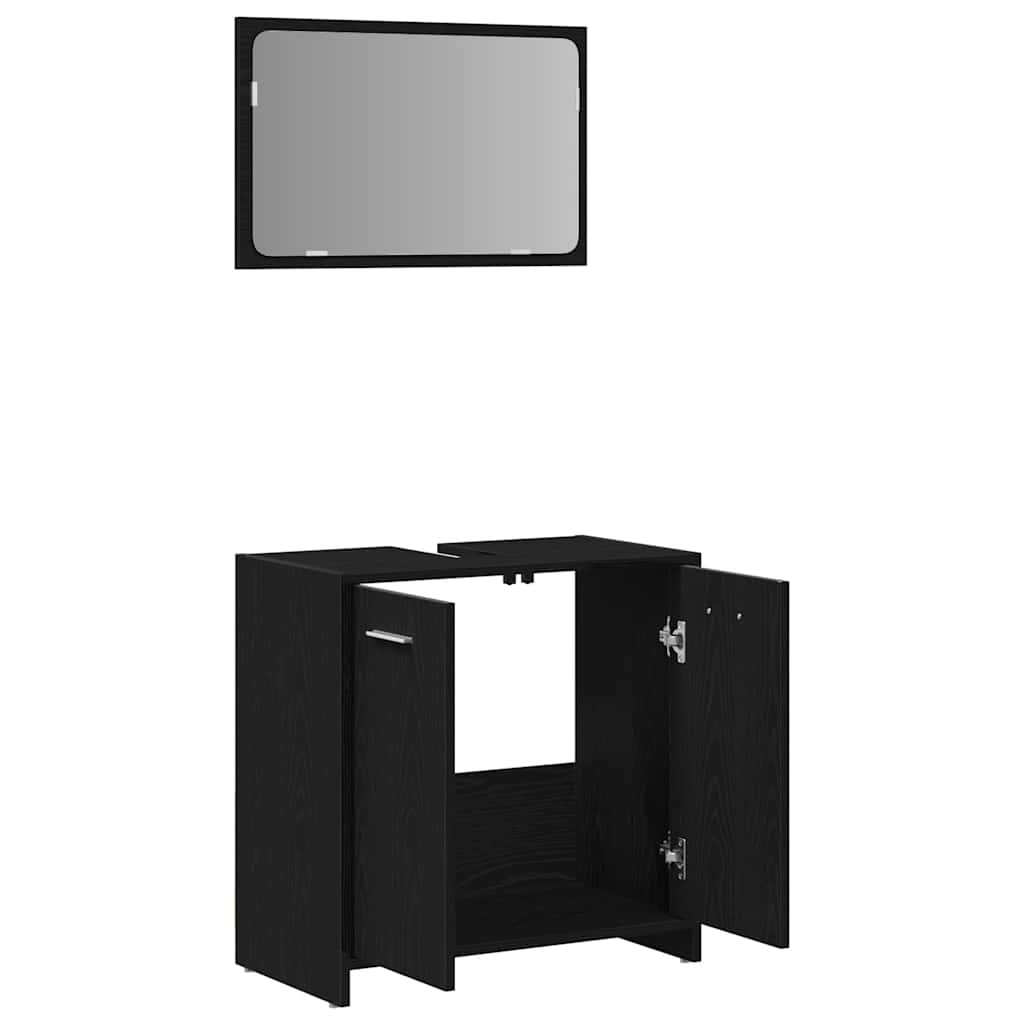 Bathroom Cabinet with Mirror Black Oak Look Wood Material