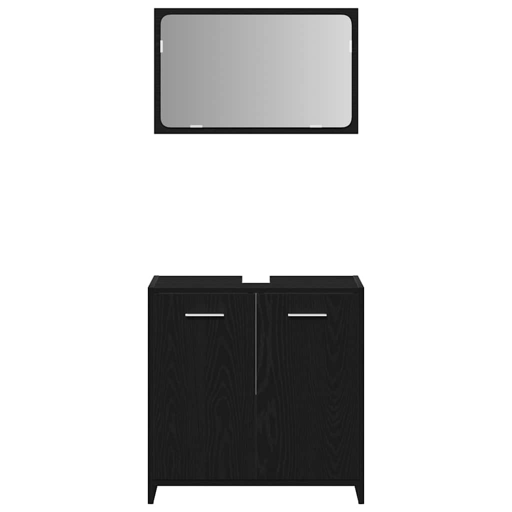 Bathroom Cabinet with Mirror Black Oak Look Wood Material