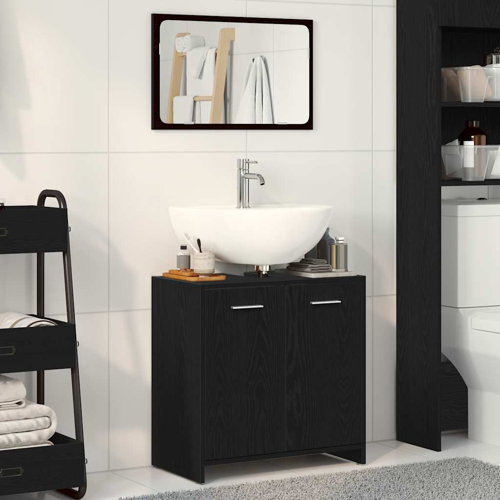 Bathroom Cabinet with Mirror Black Oak Look Wood Material