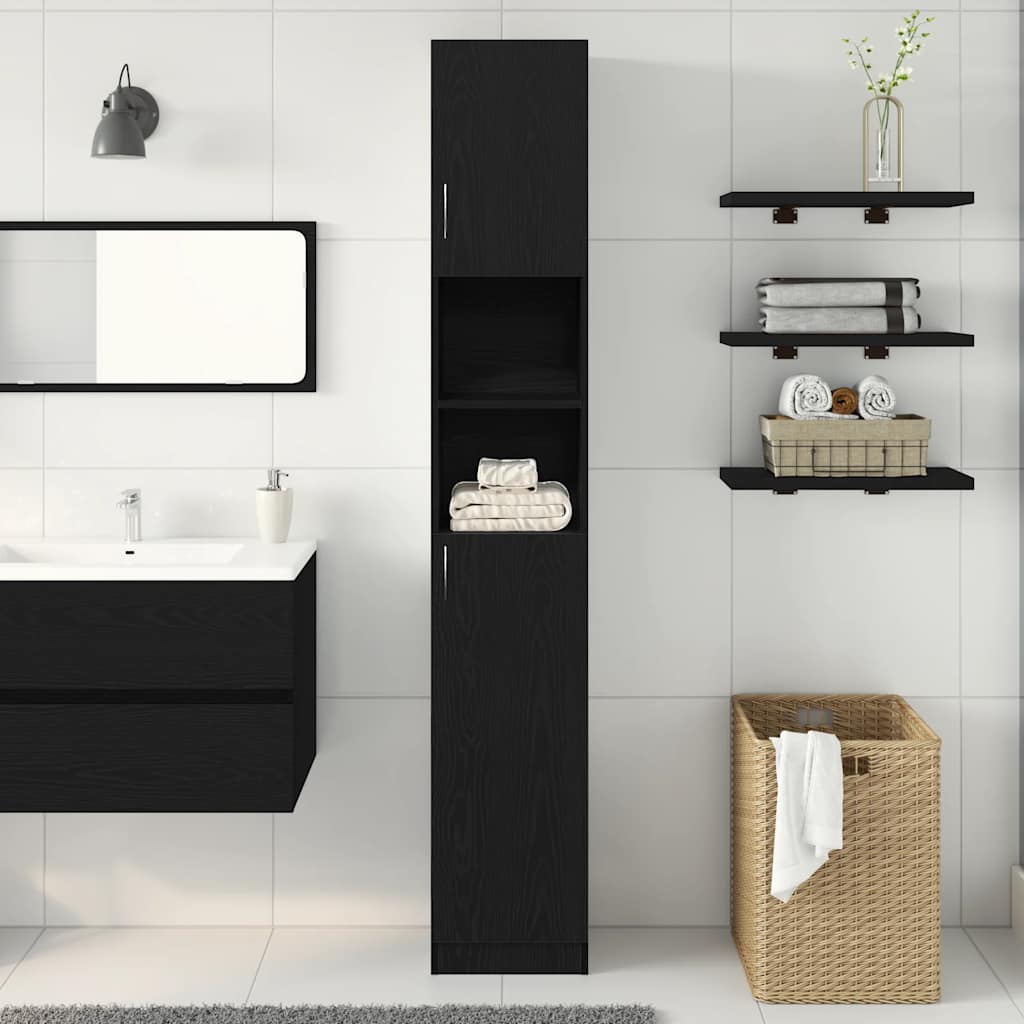 Bathroom Cabinet Black Oak Look 32x25.5x190 cm Wood Material