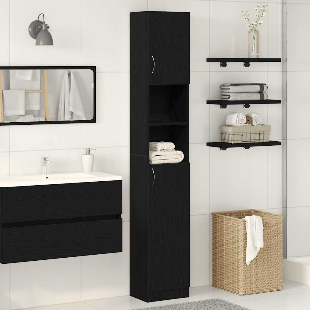 Bathroom Cabinet Black Oak Look 32x25.5x190 cm Wood Material