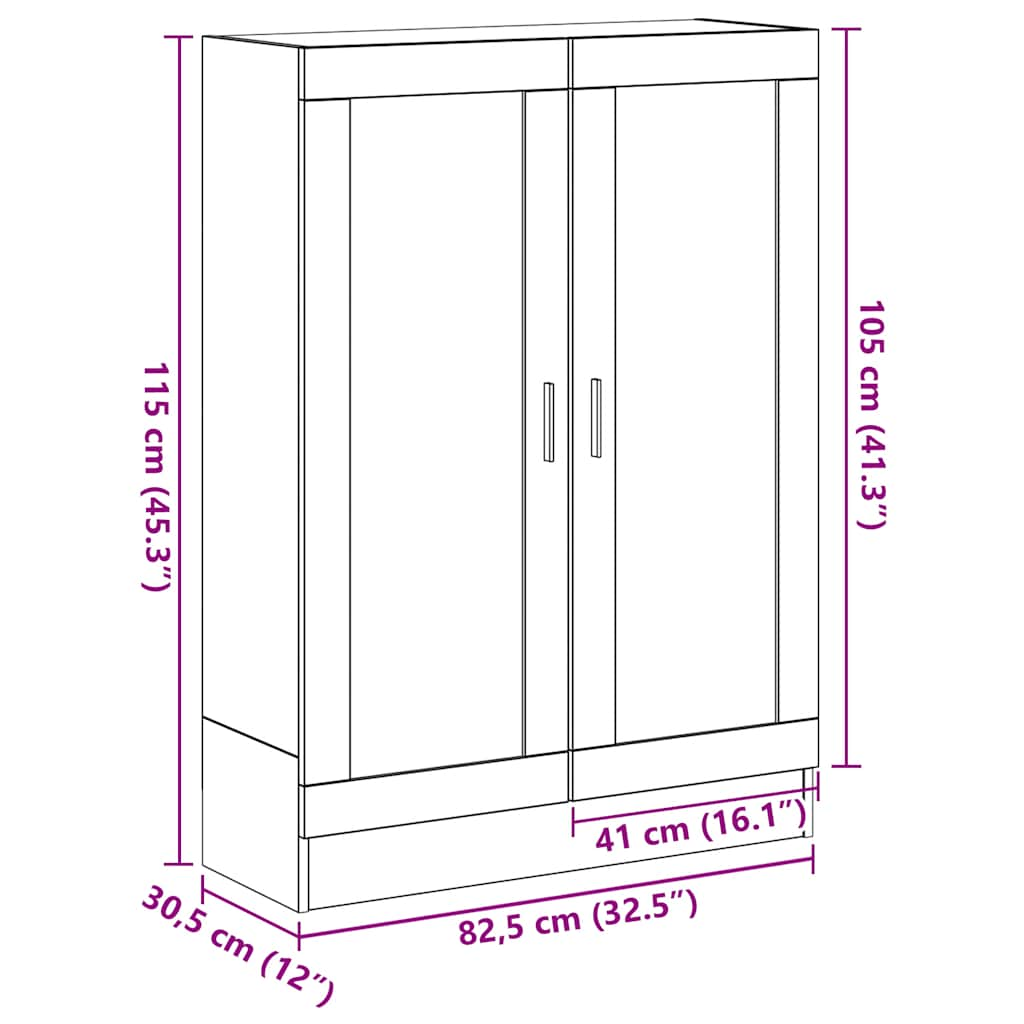 Bücherschrank Schwarz Eichen-Optik 82,5x30,5x115 cm