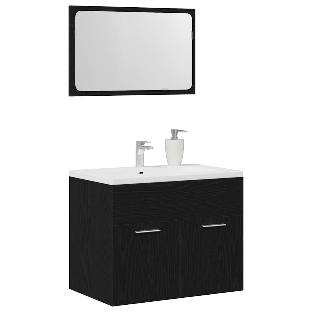 2-piece bathroom furniture set black oak look wood material