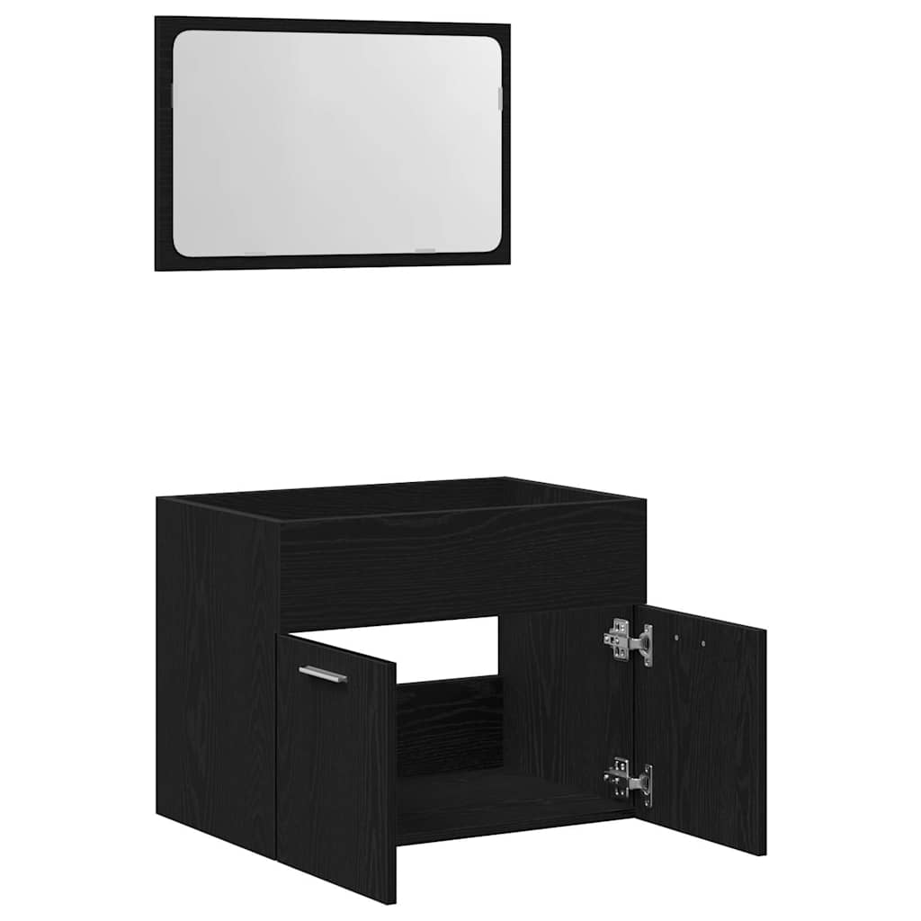 2-piece bathroom furniture set black oak look wood material