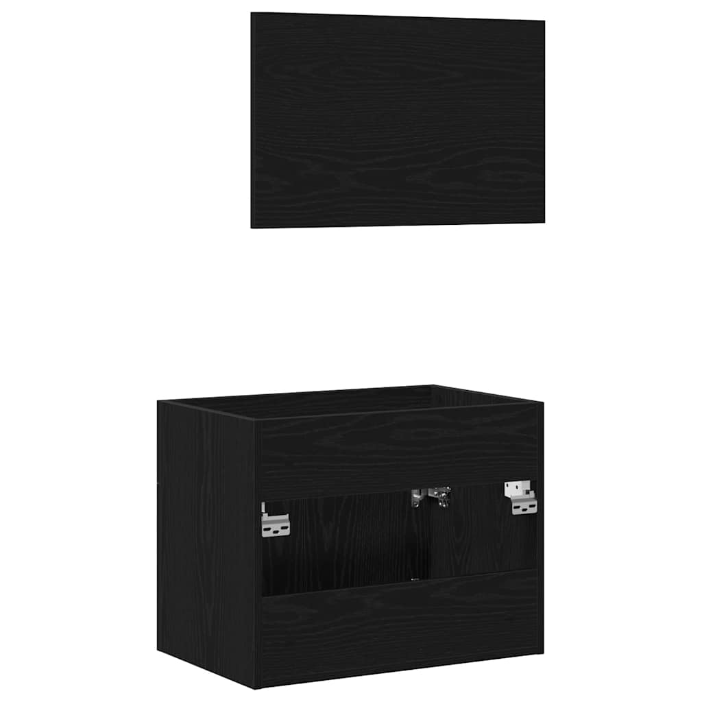 2-piece bathroom furniture set black oak look wood material