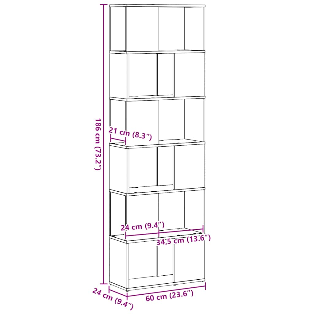 Bookshelf/Room Divider Black Oak Look 60x24x186 cm