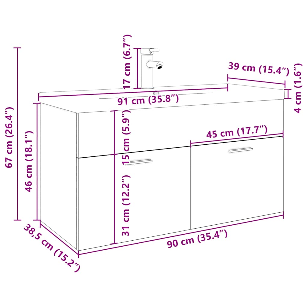 Waschbeckenunterschrank mit Einbaubecken Altholz-Optik