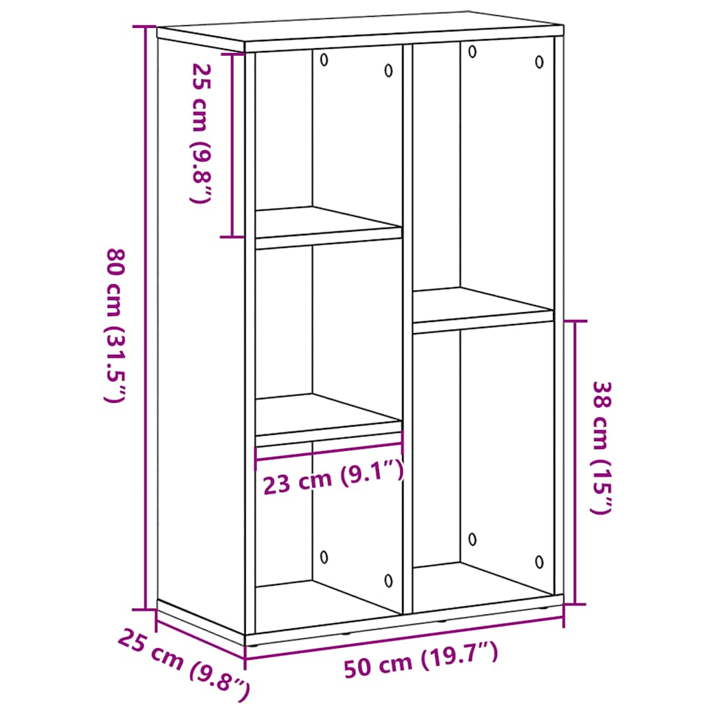 Bücherregal Schwarz Eichen-Optik 50x25x80 cm Holzwerkstoff