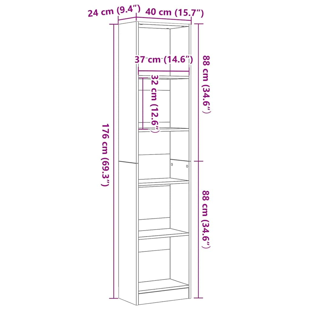 Bücherregal Schwarz Eichen-Optik 40x24x176 cm Holzwerkstoff