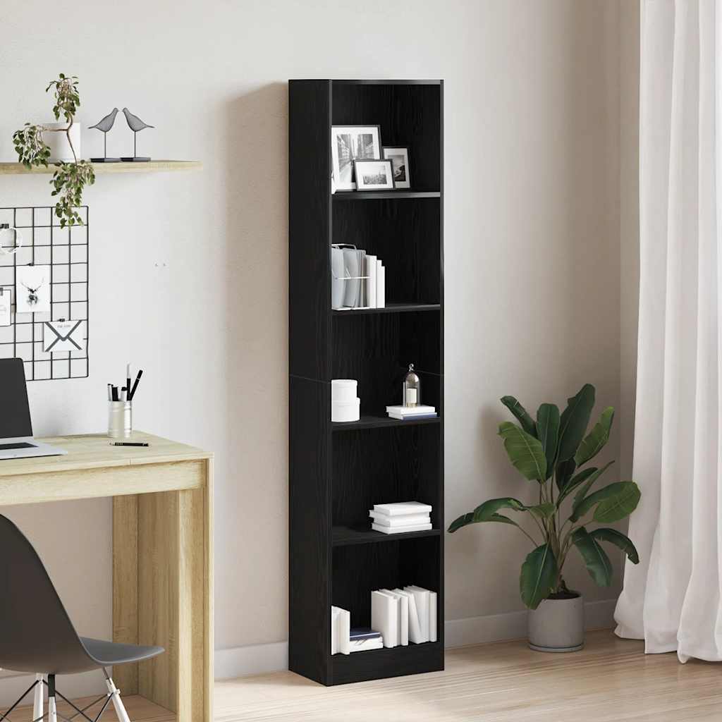 Bookshelf Black Oak Look 40x24x176 cm Wood Material