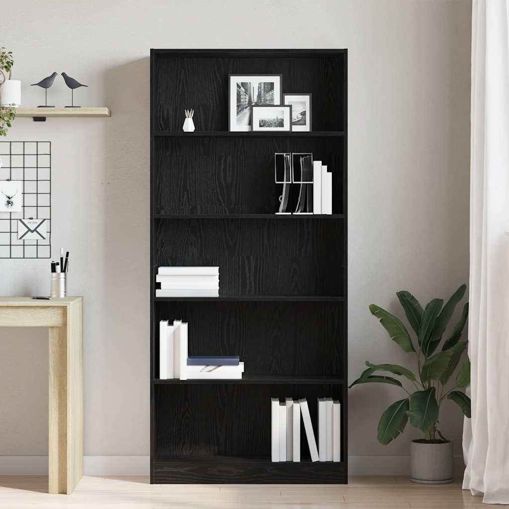 Bookshelf Black Oak Look 80x24x176 cm Wood Material