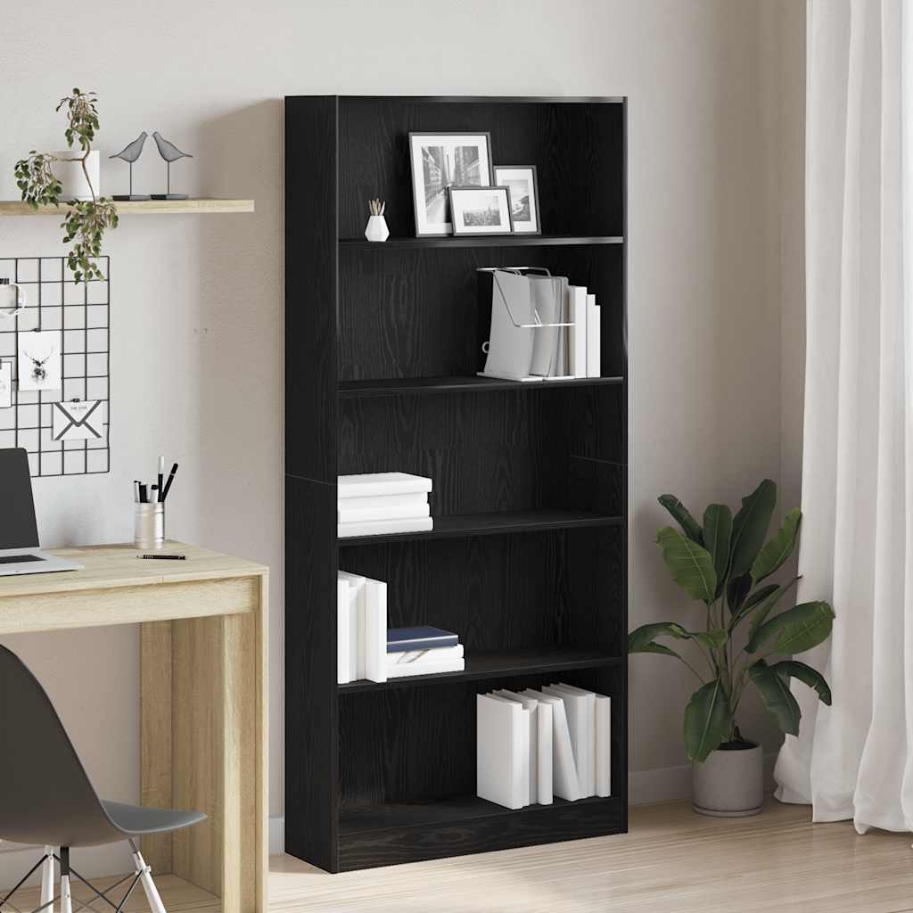 Bookshelf Black Oak Look 80x24x176 cm Wood Material