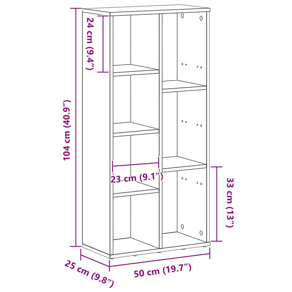 Bücherregal Schwarz Eichen-Optik 50x25x104 cm Holzwerkstoff