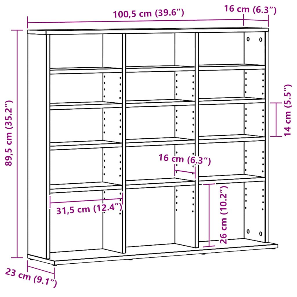 CD-Schrank Schwarz Eichen-Optik 100,5x23x89,5 cm Holzwerkstoff