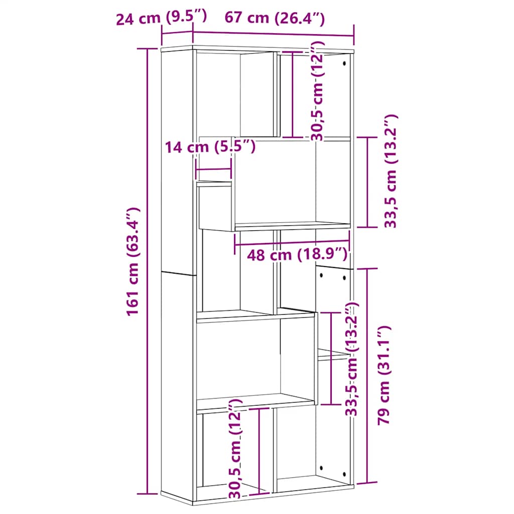 Bücherregal Schwarz Eichen-Optik 67x24x161 cm Holzwerkstoff