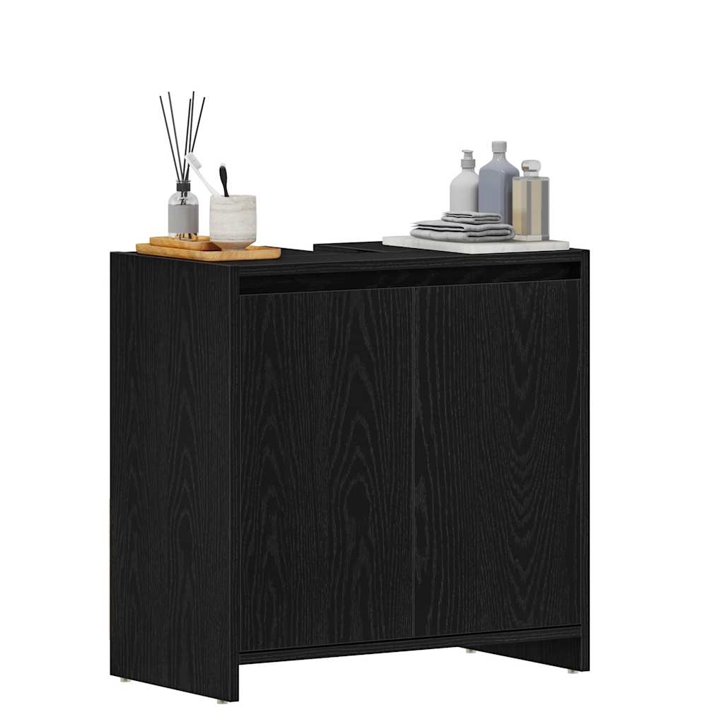 Badschrank Schwarz Eichen-Optik 60x33x61 cm Holzwerkstoff