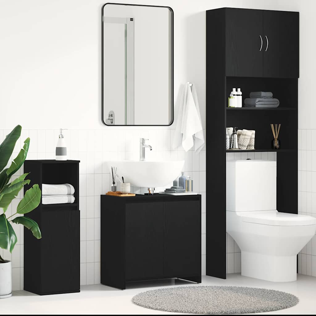 Bathroom Cabinet Black Oak Look 60x33x61 cm Wood Material